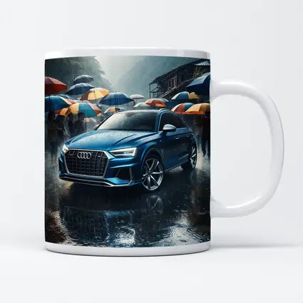 Audi Q8 Blue SUV Rainy Street Scene