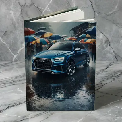 Audi Q8 Blue SUV Rainy Street Scene