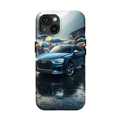 Audi Q8 Blue SUV Rainy Street Scene