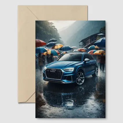 Audi Q8 Blue SUV Rainy Street Scene
