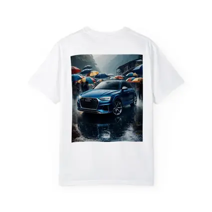 Audi Q8 Blue SUV Rainy Street Scene