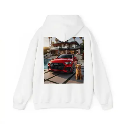 Red Audi SQ8 Golden Retriever Luxury Mansion