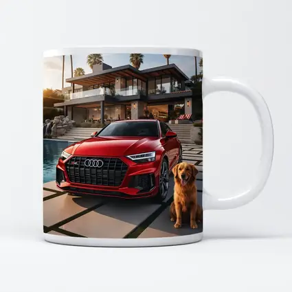 Red Audi SQ8 Golden Retriever Luxury Mansion