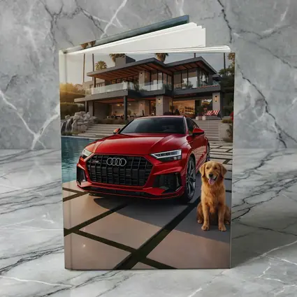 Red Audi SQ8 Golden Retriever Luxury Mansion