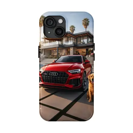 Red Audi SQ8 Golden Retriever Luxury Mansion