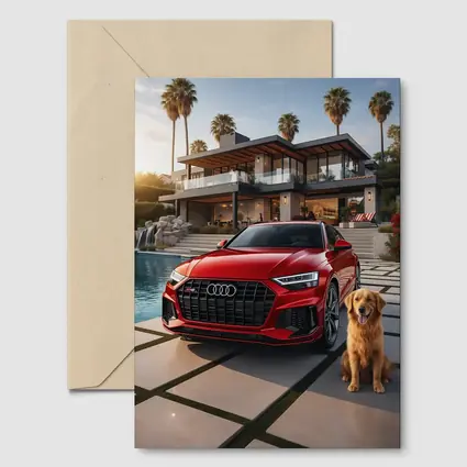 Red Audi SQ8 Golden Retriever Luxury Mansion