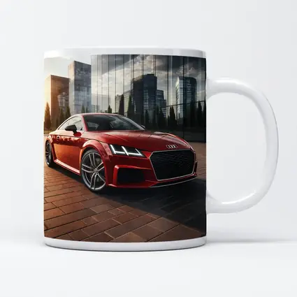 Audi TT Red Coupe City Glass Buildings