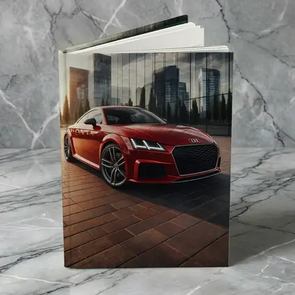 Audi TT Red Coupe City Glass Buildings