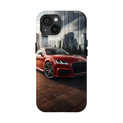 Audi TT Red Coupe City Glass Buildings