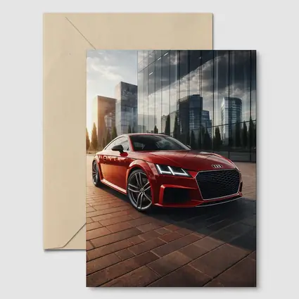 Audi TT Red Coupe City Glass Buildings