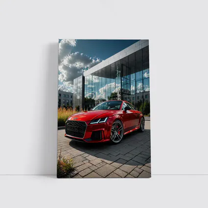 Audi TT Red Coupe Modern Building Background