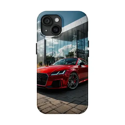 Audi TT Red Coupe Modern Building Background