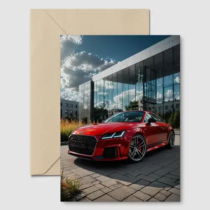 Audi TT Red Coupe Modern Building Background