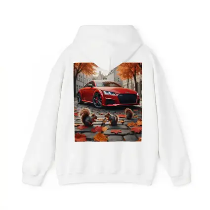 Red Audi TT Squirrels Autumn Cobblestone Street