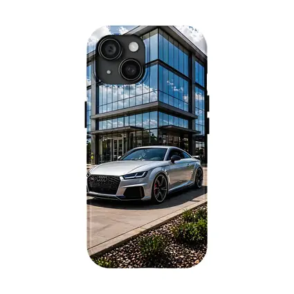 Audi TT RS Silver Outside Glass Building