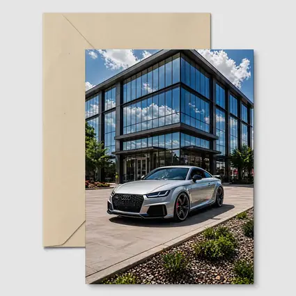 Audi TT RS Silver Outside Glass Building