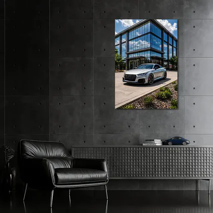 Audi TT RS Silver Outside Glass Building