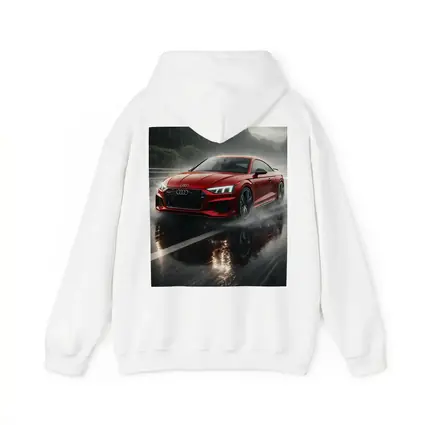Audi RS5 Red Coupe Rainy Road Drive