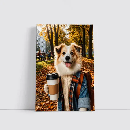 Collie Dog Coffee Autumn Park Scene