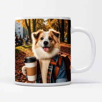 Collie Dog Coffee Autumn Park Scene