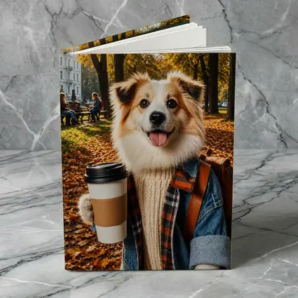 Collie Dog Coffee Autumn Park Scene