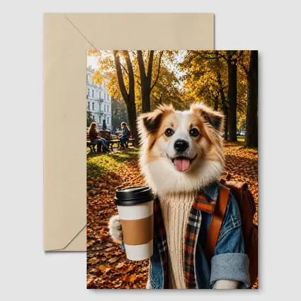 Collie Dog Coffee Autumn Park Scene