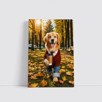 Golden Retriever Sweater Coffee Autumn Park