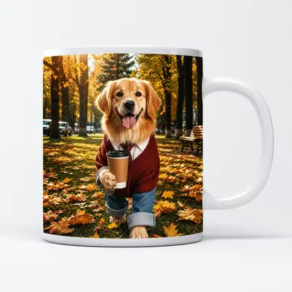 Golden Retriever Sweater Coffee Autumn Park