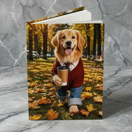Golden Retriever Sweater Coffee Autumn Park