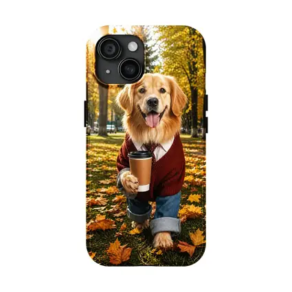 Golden Retriever Sweater Coffee Autumn Park