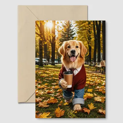 Golden Retriever Sweater Coffee Autumn Park
