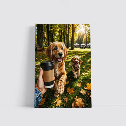 Two Happy Dogs in Autumn Park
