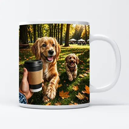 Two Happy Dogs in Autumn Park
