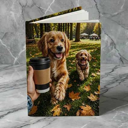 Two Happy Dogs in Autumn Park