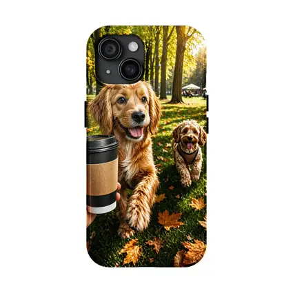 Two Happy Dogs in Autumn Park