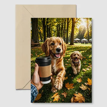 Two Happy Dogs in Autumn Park