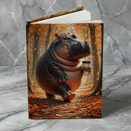 Hippo Walking With Coffee Autumn Forest