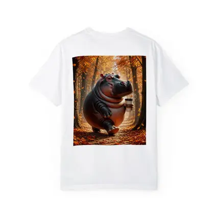 Hippo Walking With Coffee Autumn Forest