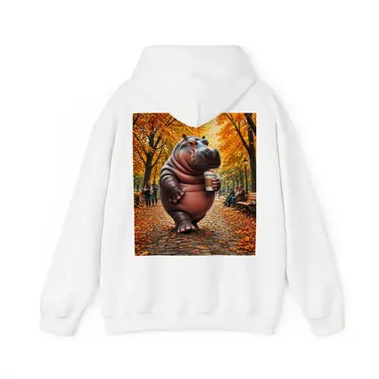 Hippo Holding Coffee Cup Autumn Park