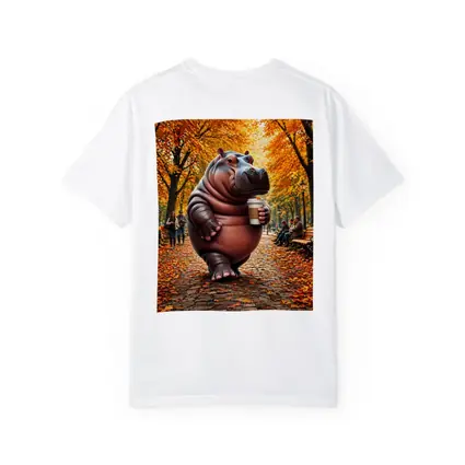 Hippo Holding Coffee Cup Autumn Park