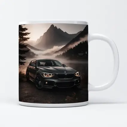 BMW 1 Series Parked by Misty Mountain Lake