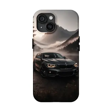 BMW 1 Series Parked by Misty Mountain Lake