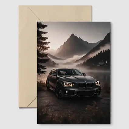 BMW 1 Series Parked by Misty Mountain Lake