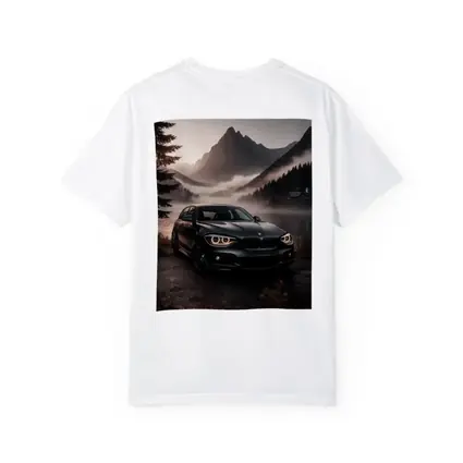 BMW 1 Series Parked by Misty Mountain Lake