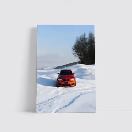 BMW 1M Coupe Orange Snow Winter Drive