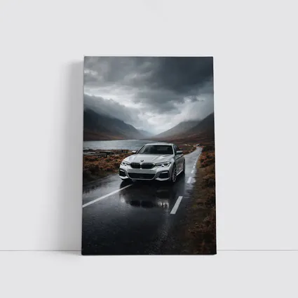 BMW 3 Series on Rainy Mountain Road