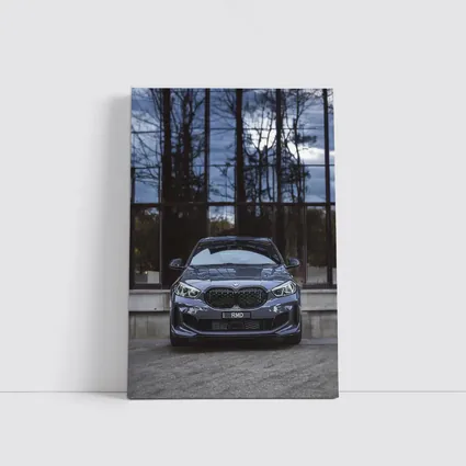 BMW M135i Front View Glass Building