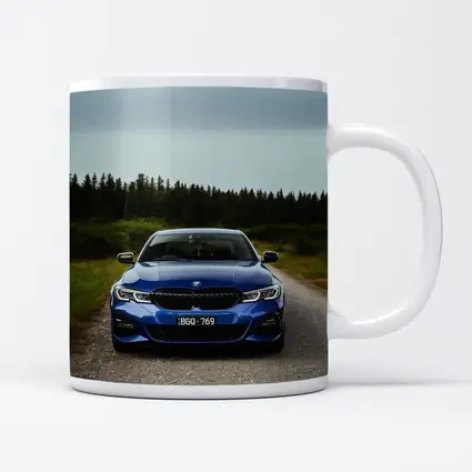 BMW 3 Series Blue Front View Forest Road