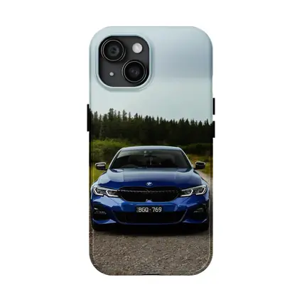BMW 3 Series Blue Front View Forest Road