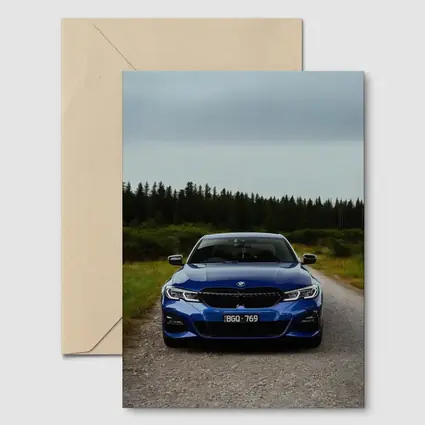 BMW 3 Series Blue Front View Forest Road